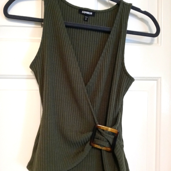 Express Tops - Express, olive green sleeveless "wrap" top